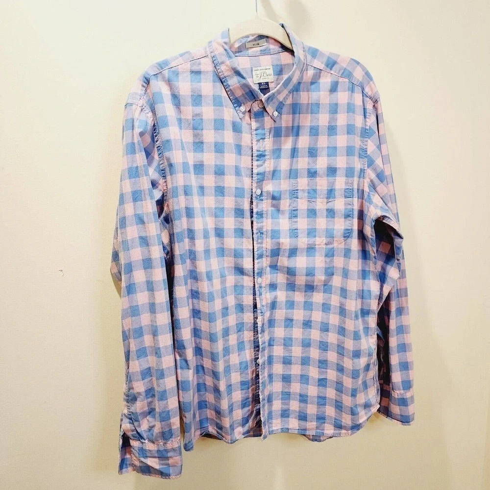 J. CREW men's Plaid Button Down Long Sleeves Shirt Size L